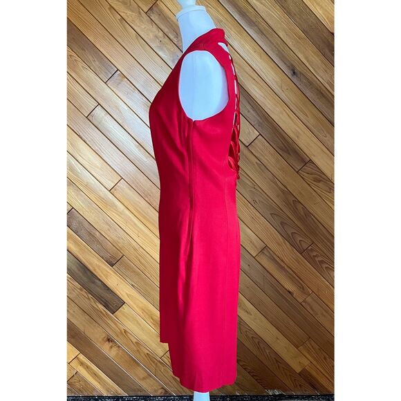 Vintage 80s/90s Red Woven Backless Sheath Dress - Picture 3 of 4